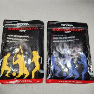 Headband Wristbands Sweatband Sets x2 Yellow - Blue Suddora New Packaged Sealed